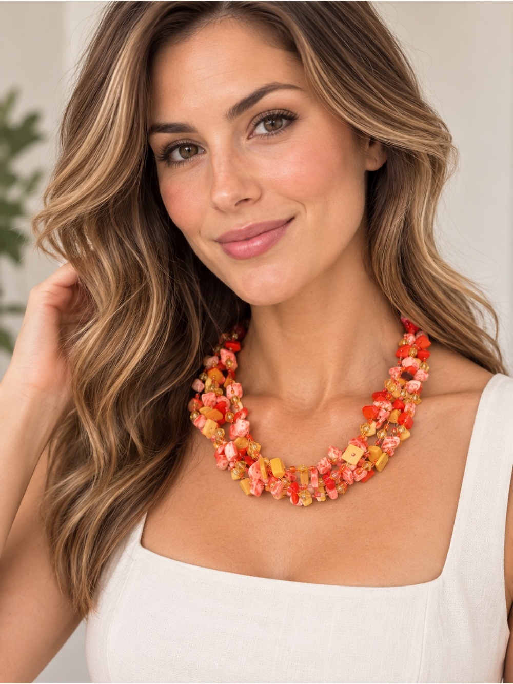 Handmade Orange Multi-Strand Beaded Necklace